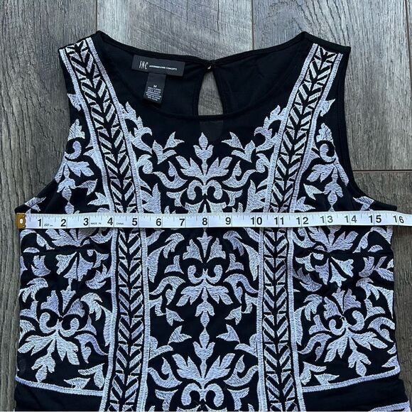 INC International NWT Black Embroidered Peplum Tank Blouse Medium Moody Blues - Picture 7 of 9